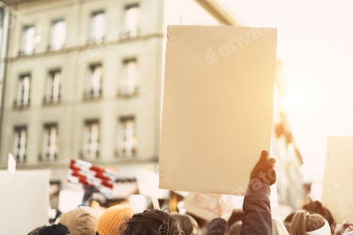 Preview: Crowd Of People With Placards And Posters Protest On The City Street - Demonstrators On Road For