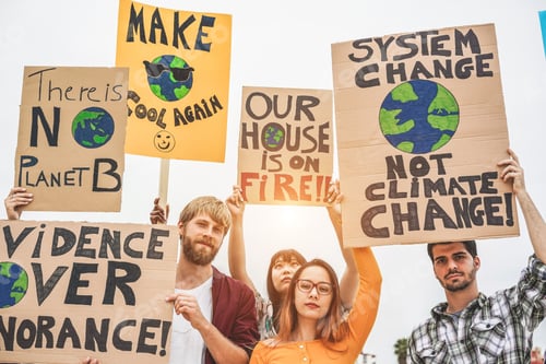Preview: Group Of Demonstrators On Road, Young People From Different Culture And Race Fight For Climate