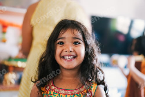 Preview: Portrait Of Indian Female Kid Wearing Sari Dress - Focus On Nose