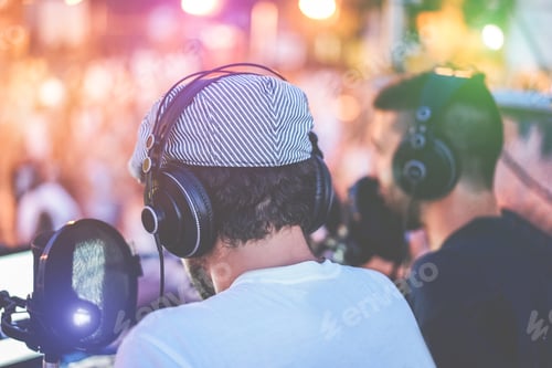 Preview: Group Of Young People Making A Video Feed From Night Party Outdoor - Friends Vloggers Recording A