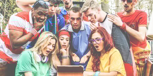 Preview: Happy Supporters From Different Countries Watching Football Sport On Notepad Tablet Computer - Main