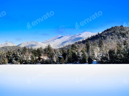 Snowy Winter Landscape of Mountains and Forest