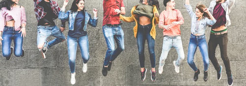 Preview: Happy Millennials Friends Jumping Outdoor For Celebrating - Young People Having Fun Together