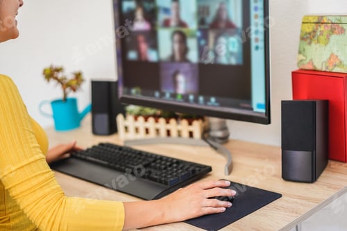 Preview: Young Woman Having A Discussion Meeting In Video Call With Her Team - Girl Having Chatting With