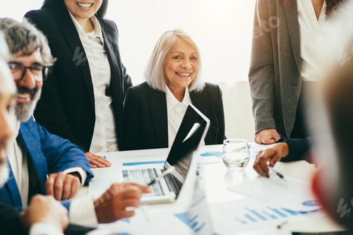 Preview: Multiracial Business People Working Inside Bank Office - Focus On Senior Woman Face