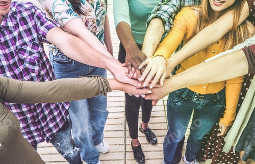 Preview: Young Millennials Friends Stacking Hands Together - Happy Students Celebrating Together - Youth