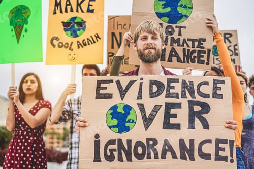 Preview: Group Of Demonstrators On Road, Young People From Different Culture And Race Fight For Climate