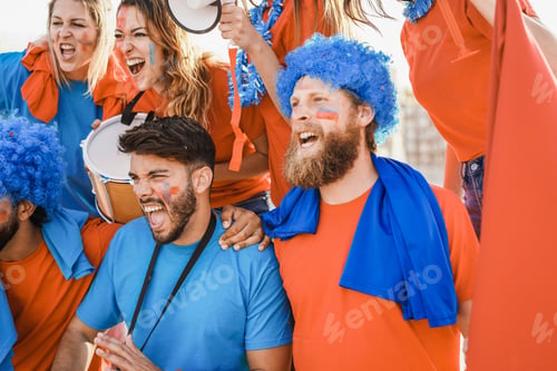 Preview: Crazy Sport Fans Screaming While Supporting Their Team - Focus On Left Guy Face