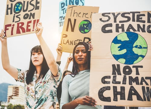 Preview: Group Of Demonstrators On Road, Young People From Different Culture And Race Fight For Climate