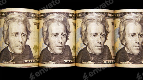 Preview: American Money In $20.00 Bills Rolled Up
