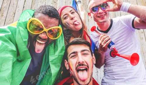 Preview: Happy Sport Supporters Having Fun During Football World Game - Young Fans At Stadium Before Soccer