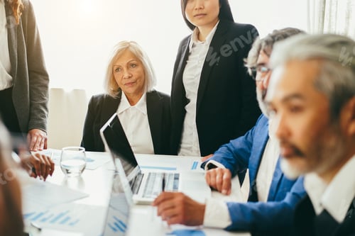 Preview: Multiracial Business People Working Inside Bank Office - Focus On Senior Woman Face