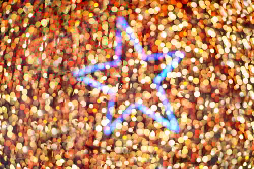 Preview: Blurred Picture Of Christmas Tree Decoration With One Blue Star In The Middle - Defocused Image