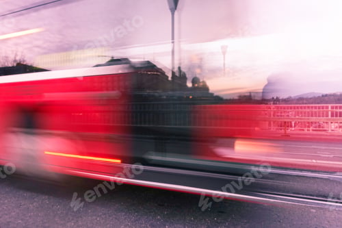 Preview: Abstract Image Of Bus In Motion Blur In The City - Metropolitan Transport Concept - Defocused Image