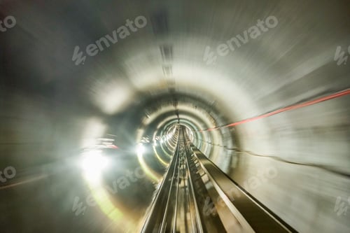 Preview: Blurred Abstract View On Cable Railroad From Cabin Of Moving Up Funicular To Peak Mountain