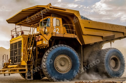 Preview: An Open-Pit Mine With A Large Yellow Truck Loaded With Platinum Ores For Transporting In South