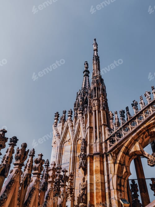 Preview: A Vertical Low Angle Closeup Shot Of The Milan Cathedral In Milan, Lombardy, Italy
