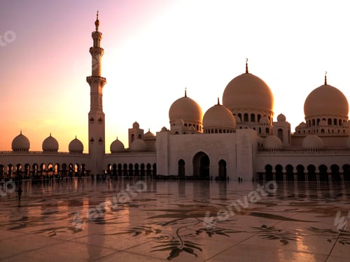 Preview: The Beautiful Mosque Of Sheikh Zayed In The Afternoon With All Its' Glory And The Sun Peeking