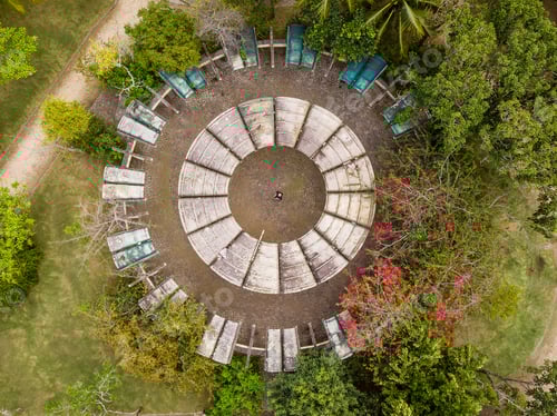 Preview: Aerial View Of Man Inside Circular Playground In Park In Barra Da Tijuca, Rio De Janeiro. Drone Pov