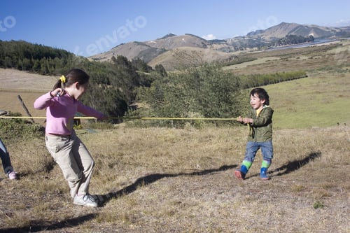 Preview: Portrait Of Kids Having Fun On Swing Outdoor