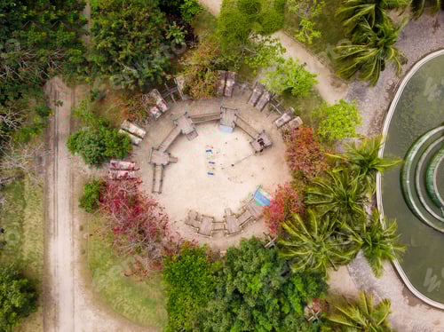 Preview: Aerial View Of Childrens Playground In Park In Barra Da Tijuca, Rio De Janeiro. Drone Pov Shows
