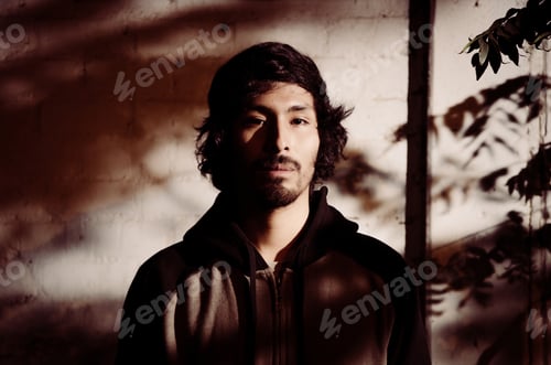 Preview: Portrait Of Young Man With Beard Wearing Shirt And Shades Of Trees In The Park