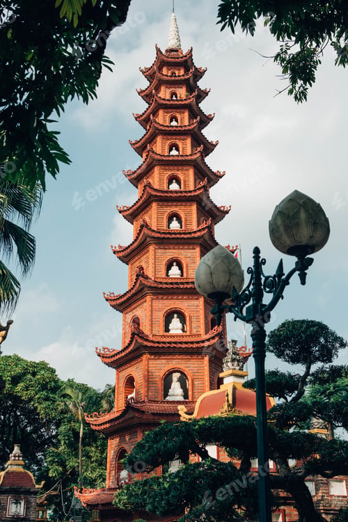 Preview: A Low Angle Vertical Shot Of A Beautiful Tran Quoc Pagoda In Vietnam