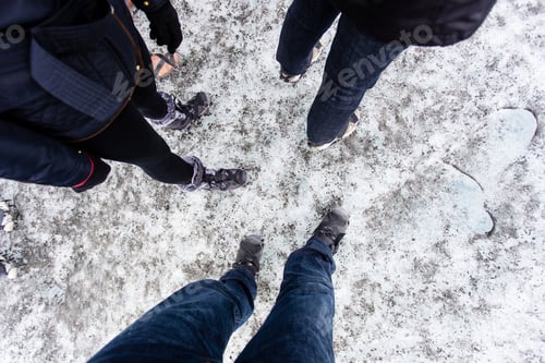 Preview: Group Of People With Snow Hiking Acessories, Top View, Patagonia