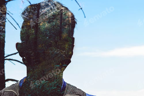 Preview: Silhouette Of Man With Forest In The Background, Double Exposure