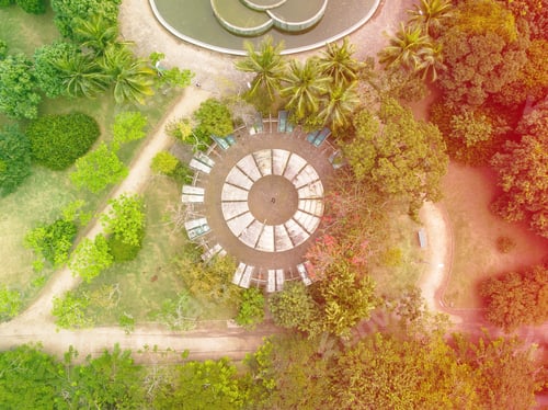 Preview: Aerial View Of Man Inside Circular Playground And Pond In Park In Barra Da Tijuca, Rio De Janeiro