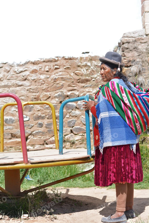 Preview: Sad Native American Old Woman Wearing Typical Aymara Clothes.