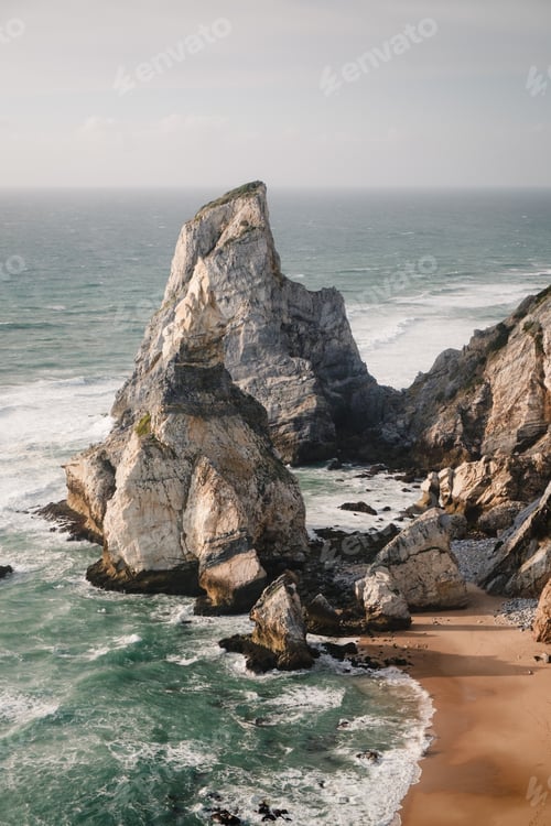 Preview: An Aerial Shot Of Cabo Da Roca Colares On A Stormy Weather