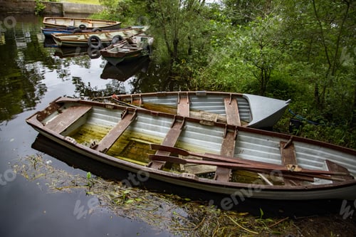 Preview: A High Angle Shot Of Rowling Boats In The Lough Cullin Near Pontoon In County Mayo, Ireland