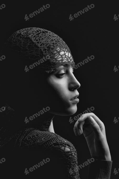 Preview: Sexy Young Woman Or Cute Girl With Tender Arm Arm Touch Lips And Pretty Natural Face Profile