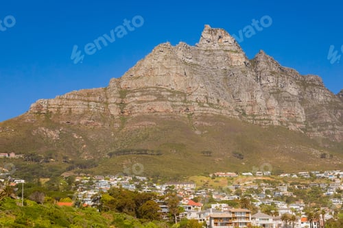 Preview: A Landscape Of The Table Mountain National Park Under A Blue Sky In Cape Town, South Africa