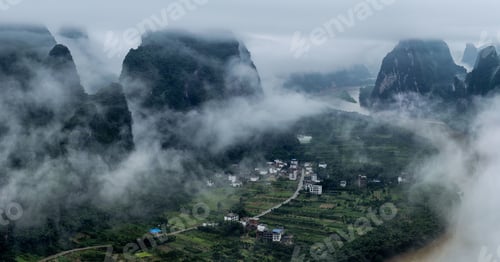 Preview: An Aerial Shot Of Li River And Mashan Mountain In Yangshuo County, Guilin