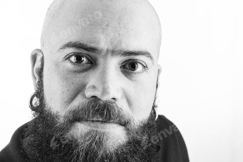 Preview: Photography In Studio With White Background Of A Hipster Style Man Looking At The Camera.