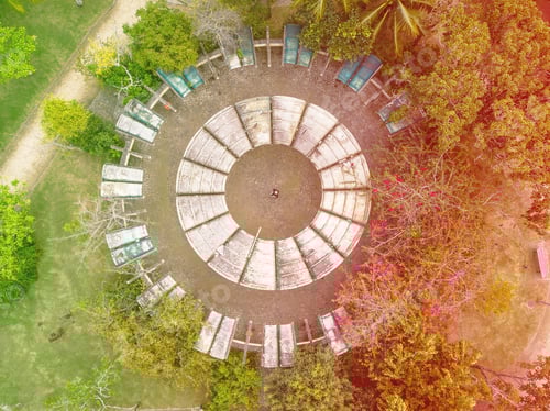 Preview: Aerial View Of Man Inside Circular Playground In Park In Barra Da Tijuca, Rio De Janeiro. Drone Pov