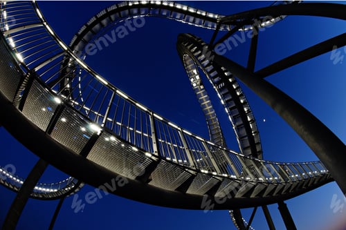 Preview: A Low Angle Shot Of The Walkable Roller Coaster With A Blue Sky In The Background In Germany