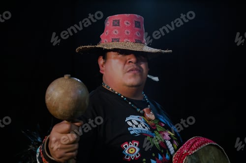 Preview: Close Up Of Shaman Man, Sorcerer, Giving Thanks Duringpre-Hispanic Ritual In Healing And Cleaning