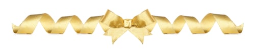 Preview: Shiny Gold Curled Ribbon With Bow. Long Border Isolated On A White Background.