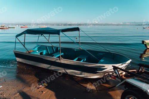 Preview: A White And Blue Boat On The Shore In Rio
