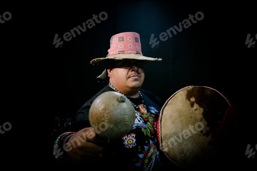 Preview: Close Up Of Shaman Man, Sorcerer, During Pre-Hispanic Ritual In Healing And Cleaning With Medicinal
