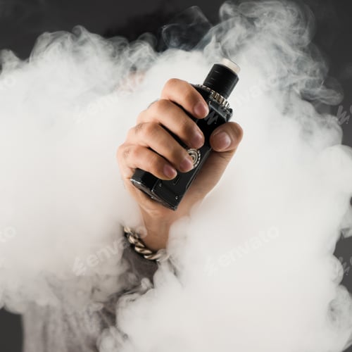 Preview: Hand Of Man Soars On The Smoke With Mod In A Black Background. Vape Concept