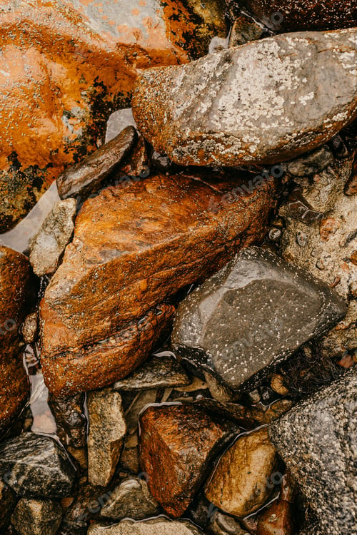 Preview: A Vertical Top View Shot Of Rustic-Colored Rocks In The River Of Gdansk In Poland