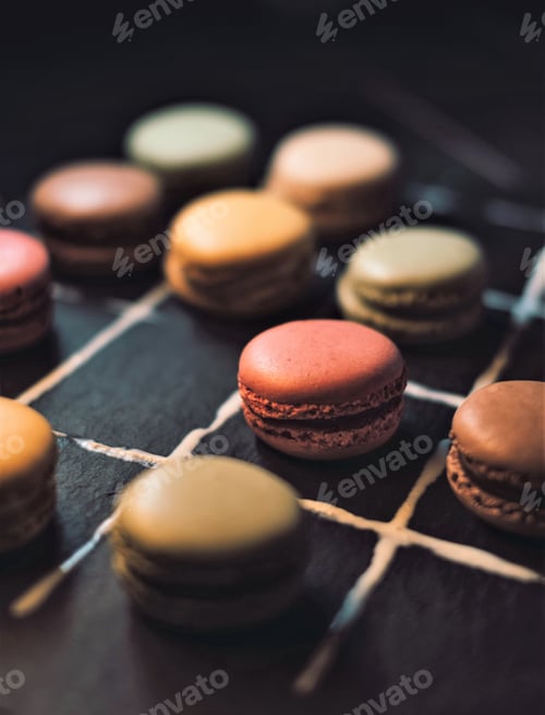 Preview: Several Cookies Of Multiple Colors On A Dark Surface
