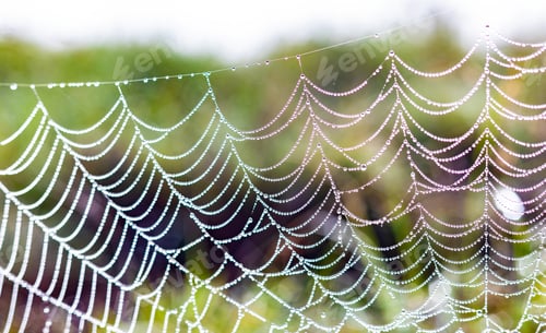 Preview: A Beautiful Closeup Shot Of Many Glowing Droplets Of Water On A Cobweb In South Africa