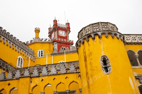 Preview: A Low Angle Shotof The Historic Architecture Of Pena Palace In Sintra Village Of Portugal