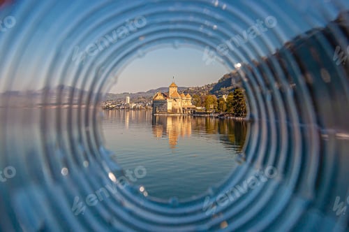 Preview: A Beautiful Shot Of Chillon Castle In Lake Geneva, Veytaux, Switzerland Seen Through The Plastic
