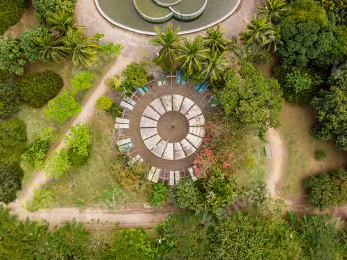 Preview: Aerial View Of Man Inside Circular Playground And Pond In Park In Barra Da Tijuca, Rio De Janeiro